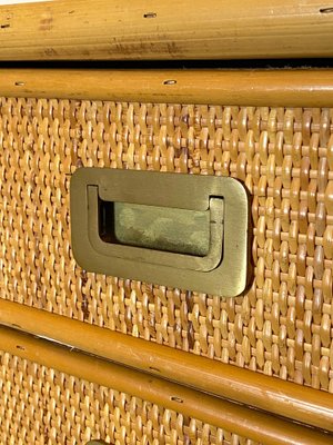 Wood and Wicker Bedside Chest of Drawers, 1970s-NPC-1279659