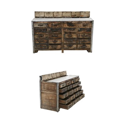 Wood and Zinc Tea Counter With 20 Drawers-NQ-1111324