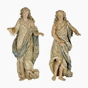 Wood Angels Sculptures, France, 18th Century, Set of 2-FGA-923139