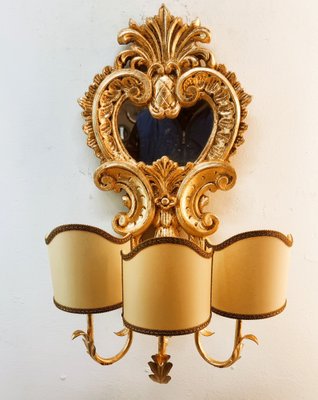 Wood Applique with Mirror and Gold Leaf with Parchment Lampshades-QLH-1780478