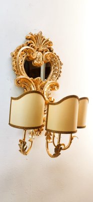 Wood Applique with Mirror and Gold Leaf with Parchment Lampshades-QLH-1780478