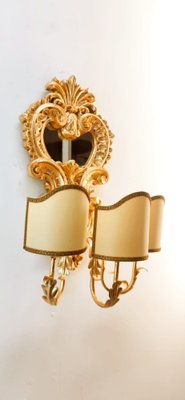 Wood Applique with Mirror and Gold Leaf with Parchment Lampshades-QLH-1780478