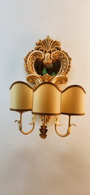 Wood Applique with Mirror and Gold Leaf with Parchment Lampshades-QLH-1780478