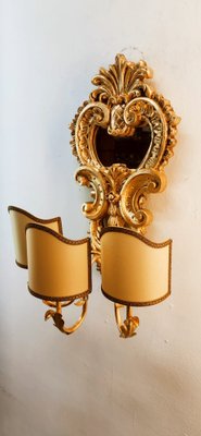 Wood Applique with Mirror and Gold Leaf with Parchment Lampshades-QLH-1780478