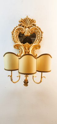 Wood Applique with Mirror and Gold Leaf with Parchment Lampshades-QLH-1780478