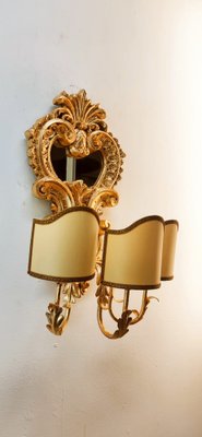 Wood Applique with Mirror and Gold Leaf with Parchment Lampshades-QLH-1780478