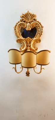 Wood Applique with Mirror and Gold Leaf with Parchment Lampshades-QLH-1780478