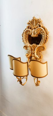 Wood Applique with Mirror and Gold Leaf with Parchment Lampshades-QLH-1780478