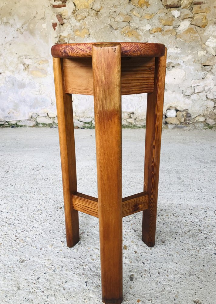 Wood Barstool with Fins on Tripod Legs, 1970s