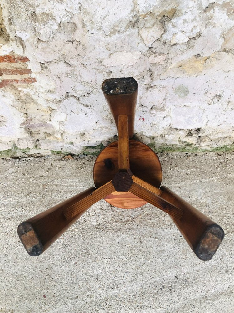 Wood Barstool with Fins on Tripod Legs, 1970s