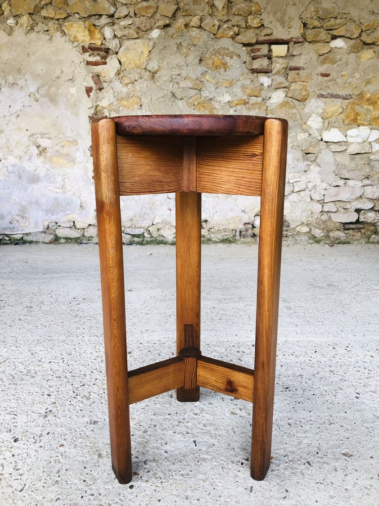 Wood Barstool with Fins on Tripod Legs, 1970s