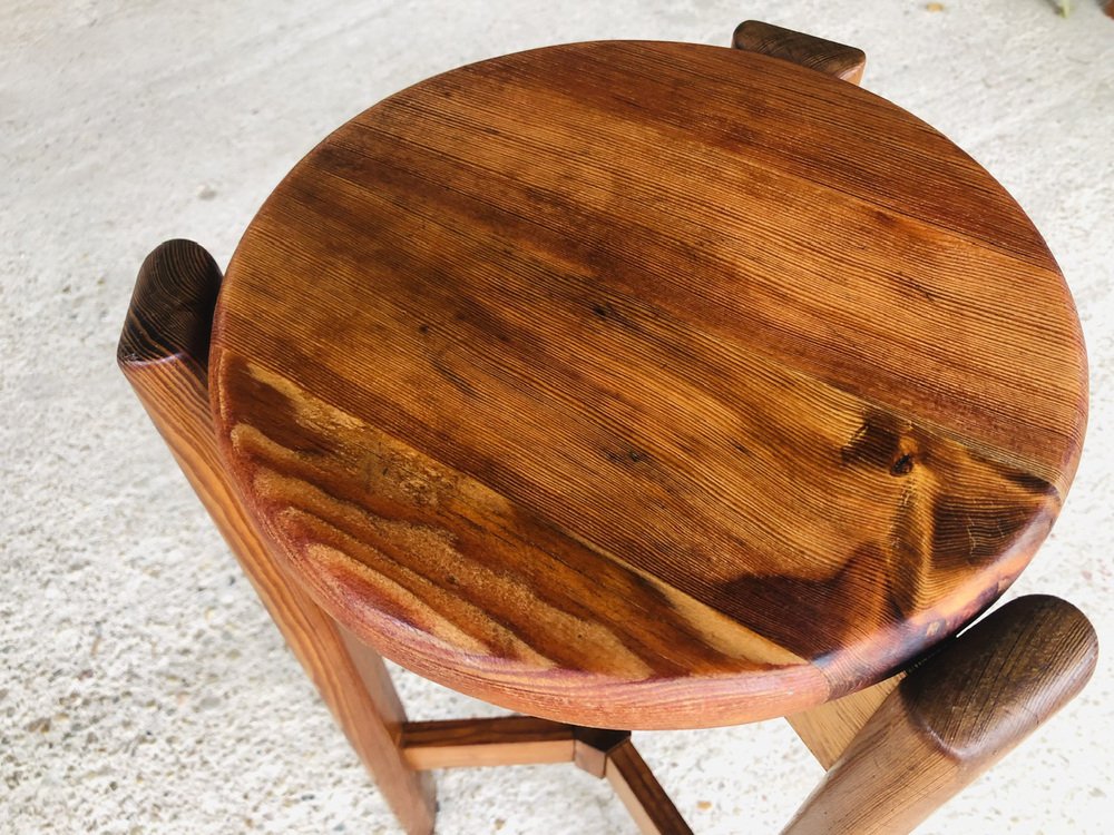 Wood Barstool with Fins on Tripod Legs, 1970s