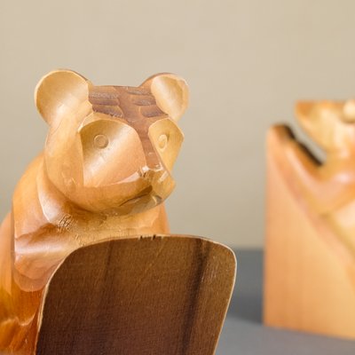 Wood Bear Bookends from VEB Kunstgewerbliche Holzarbeiten Klings, 1950s, Set of 2-YGX-746565