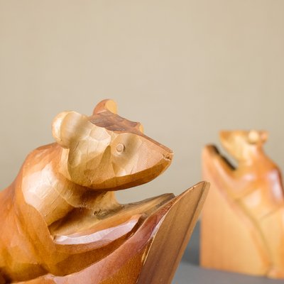 Wood Bear Bookends from VEB Kunstgewerbliche Holzarbeiten Klings, 1950s, Set of 2-YGX-746565