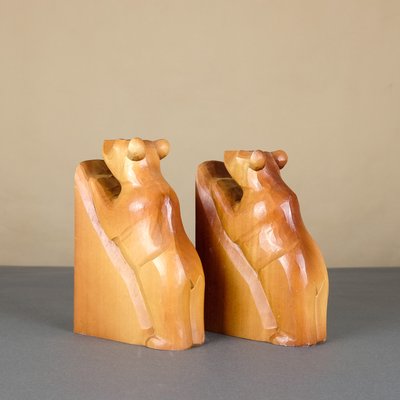 Wood Bear Bookends from VEB Kunstgewerbliche Holzarbeiten Klings, 1950s, Set of 2-YGX-746565