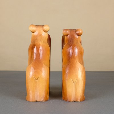 Wood Bear Bookends from VEB Kunstgewerbliche Holzarbeiten Klings, 1950s, Set of 2-YGX-746565