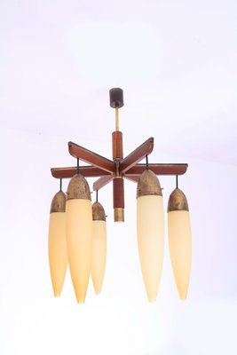 Wood, Brass, and Glass Ceiling Lamp, 1950s-SXX-717376