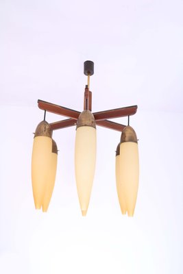 Wood, Brass, and Glass Ceiling Lamp, 1950s-SXX-717376