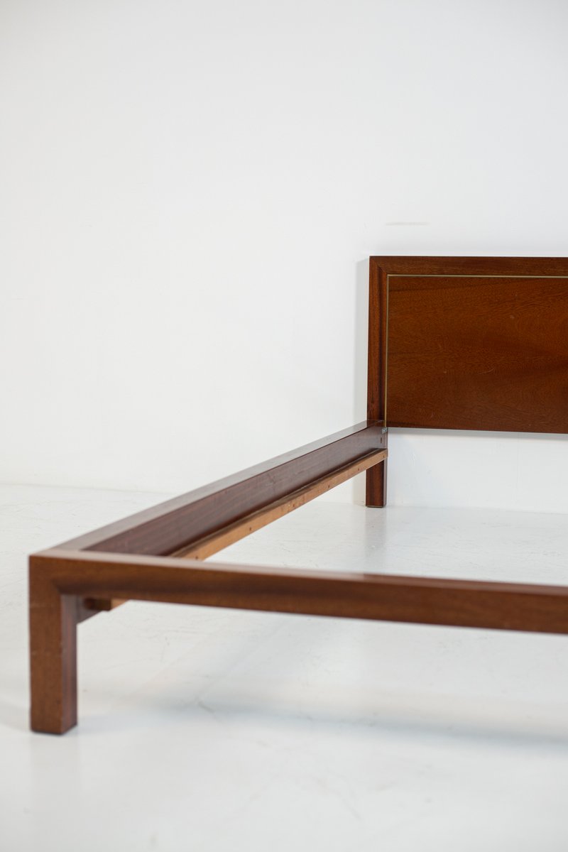 Wood & Brass Bed Frame by Balmain, 1980s