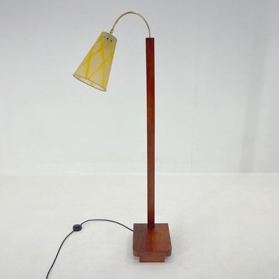 Wood & Brass Floor Lamp, Germany, 1950s-TZ-1367282