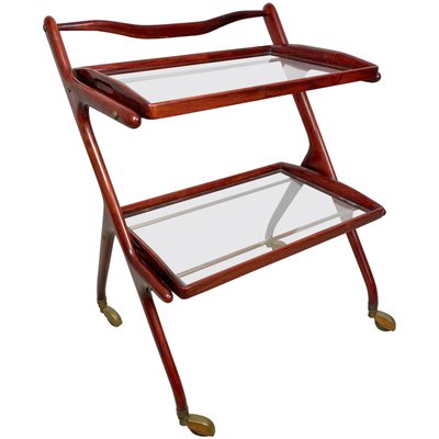 Wood, Brass & Glass Serving Bar Cart by Cesare Lacca, Italy, 1950s-LYQ-1171281