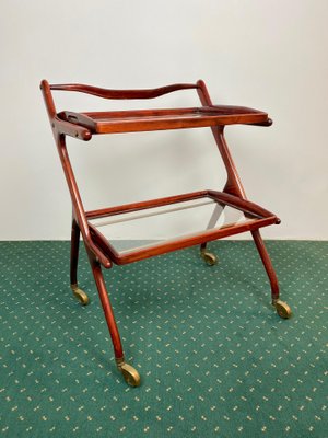 Wood, Brass & Glass Serving Bar Cart by Cesare Lacca, Italy, 1950s-LYQ-1171281