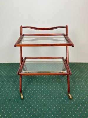 Wood, Brass & Glass Serving Bar Cart by Cesare Lacca, Italy, 1950s-LYQ-1171281