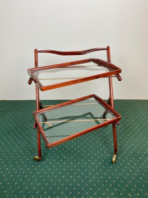 Wood, Brass & Glass Serving Bar Cart by Cesare Lacca, Italy, 1950s-LYQ-1171281