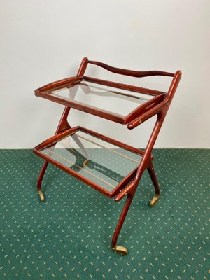 Wood, Brass & Glass Serving Bar Cart by Cesare Lacca, Italy, 1950s-LYQ-1171281