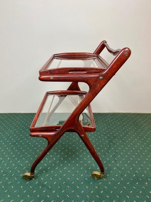 Wood, Brass & Glass Serving Bar Cart by Cesare Lacca, Italy, 1950s-LYQ-1171281