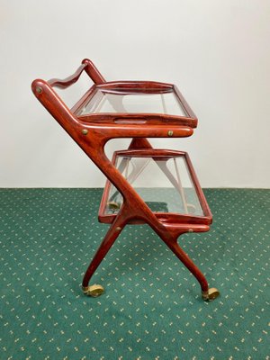 Wood, Brass & Glass Serving Bar Cart by Cesare Lacca, Italy, 1950s-LYQ-1171281