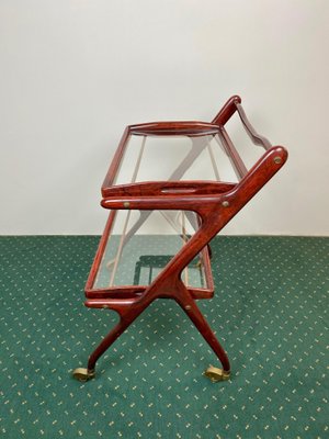 Wood, Brass & Glass Serving Bar Cart by Cesare Lacca, Italy, 1950s-LYQ-1171281