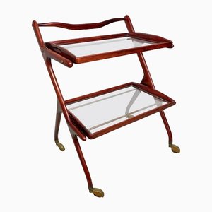 Wood, Brass & Glass Serving Bar Cart by Cesare Lacca, Italy, 1950s-LYQ-1171281