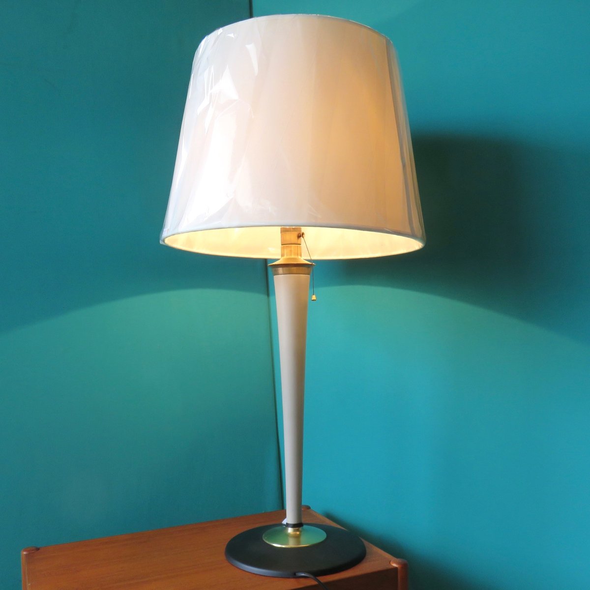 Wood & Brass Table Lamp from Mazda, 1945