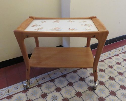 Wood & Ceramic Trolley on Wheels, 1950s-EY-802093