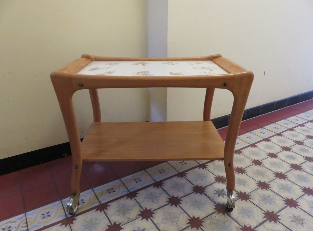 Wood & Ceramic Trolley on Wheels, 1950s