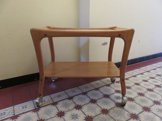 Wood & Ceramic Trolley on Wheels, 1950s-EY-802093