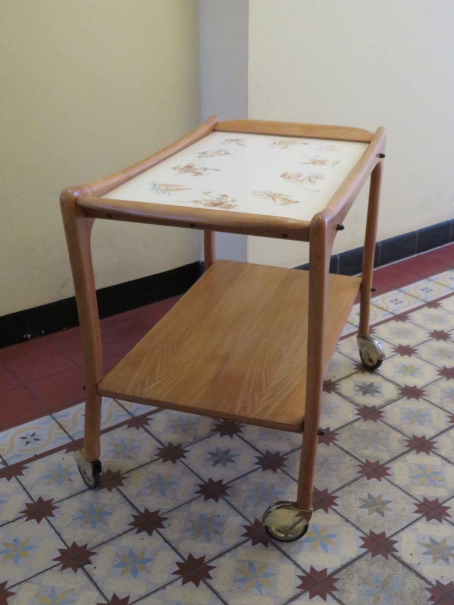 Wood & Ceramic Trolley on Wheels, 1950s