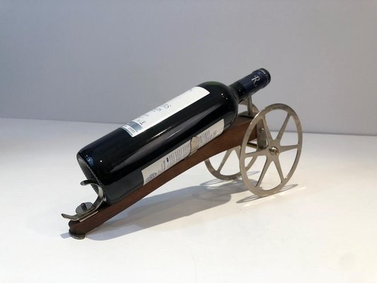 Wood, Chrome and Brass Cannon Bottle Holder, France, 1930s-BA-803674