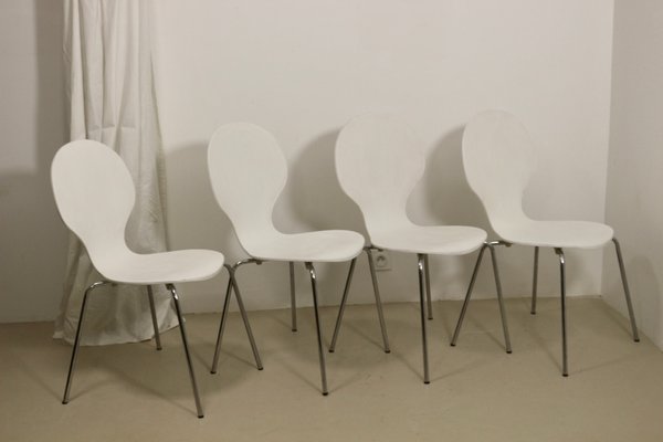 Wood & Chrome Dining Chairs, 1970s, Set of 4-OTF-1765172