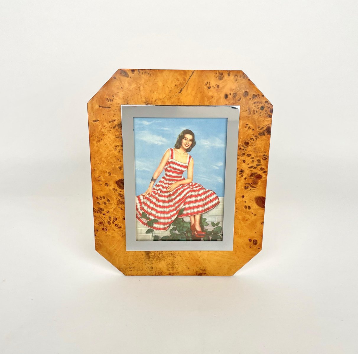 Wood Chrome & Glass Picture Frame by Felice Antonio Botta, Italy, 1970s