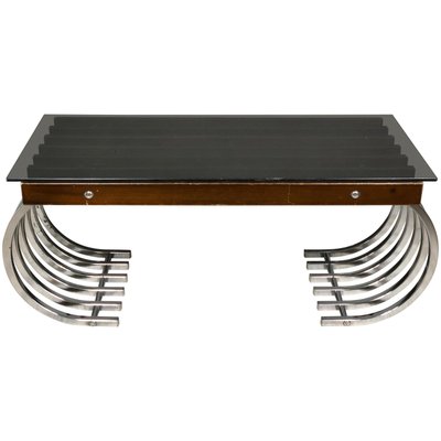 Wood, Chrome & Smoked Glass Side Coffee Table, Italy, 1970s-LYQ-1171766