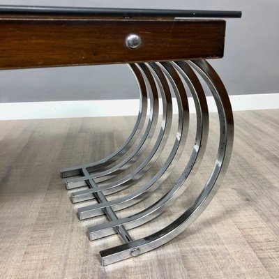 Wood, Chrome & Smoked Glass Side Coffee Table, Italy, 1970s-LYQ-1171766