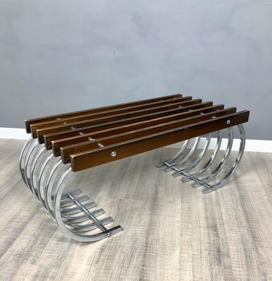 Wood, Chrome & Smoked Glass Side Coffee Table, Italy, 1970s-LYQ-1171766