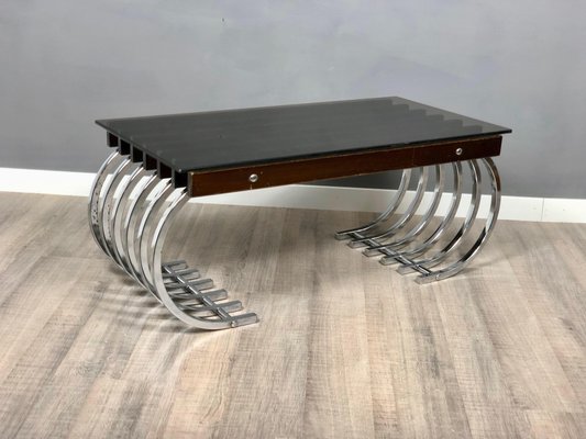 Wood, Chrome & Smoked Glass Side Coffee Table, Italy, 1970s-LYQ-1171766