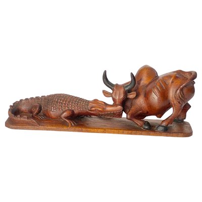 Wood Crocodile and a Bull Fighting Sculpture, France, 1930s-UR-1388929