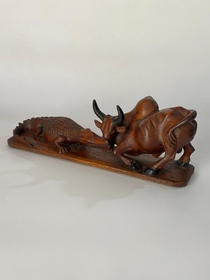 Wood Crocodile and a Bull Fighting Sculpture, France, 1930s-UR-1388929