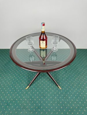 Wood Glass & Brass Coffee Table by Guglielmo Ulrich, Italy, 1950s-LYQ-1171346