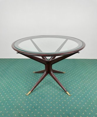 Wood Glass & Brass Coffee Table by Guglielmo Ulrich, Italy, 1950s-LYQ-1171346