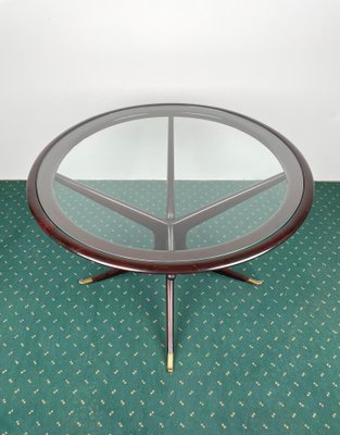 Wood Glass & Brass Coffee Table by Guglielmo Ulrich, Italy, 1950s-LYQ-1171346